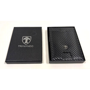 TRAVANDO Mens Slim Wallet with Money Clip Bifold Black Carbon